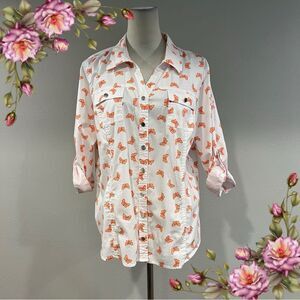 Christopher & Banks White Shirt with Orange‎ Accents